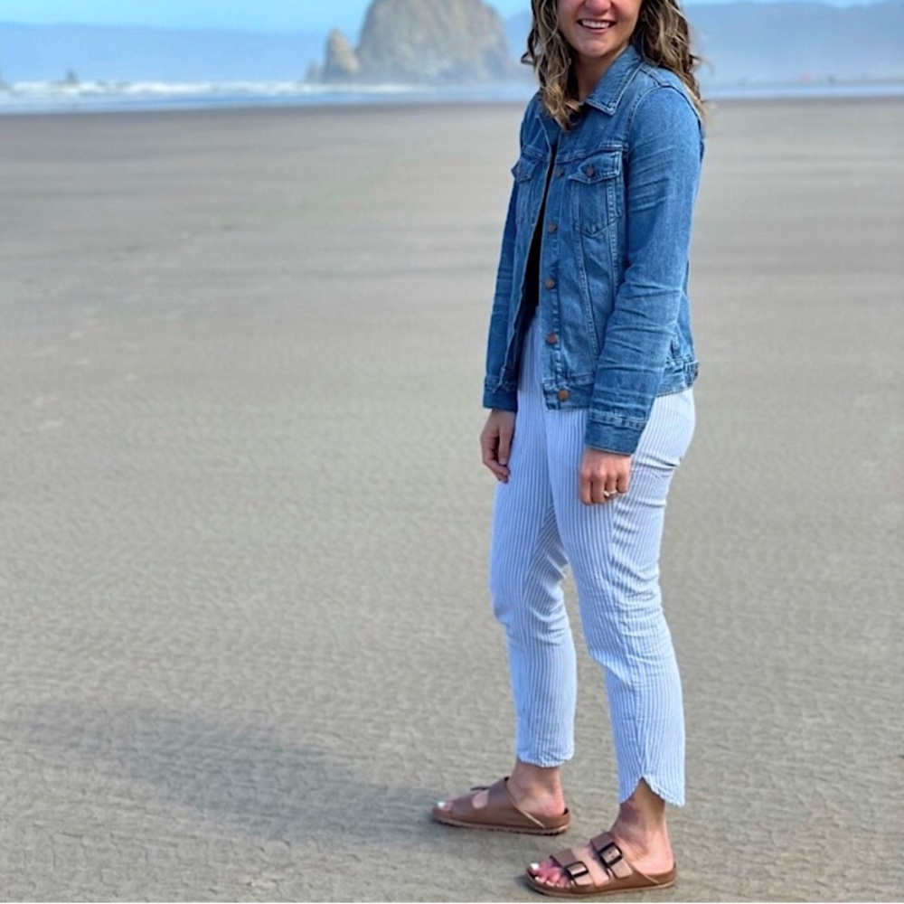 Marine Layer Blue and White Pinstripe Cropped Pants
